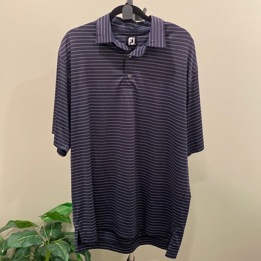 FootJoy Performance Golf Polo Shirt Navy Blue w/ White Stripes